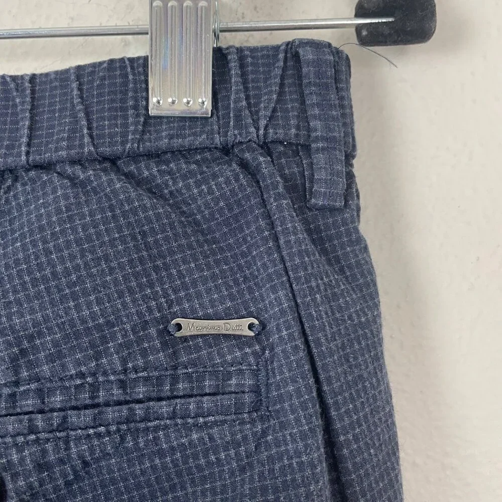 Massimo Dutti Men's 38X28 Cropped Navy Blue Micro Plaid Trouser Pants Careerwear